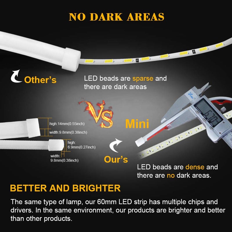 LEADTOPS Show Glow 2X 23inch Dual Color White-Amber Switchback Headlight LED Tube Strip Light DRL Daytime Running Light & Turn Signal Lamp for Car Autor Headlight 60CM - Image 4